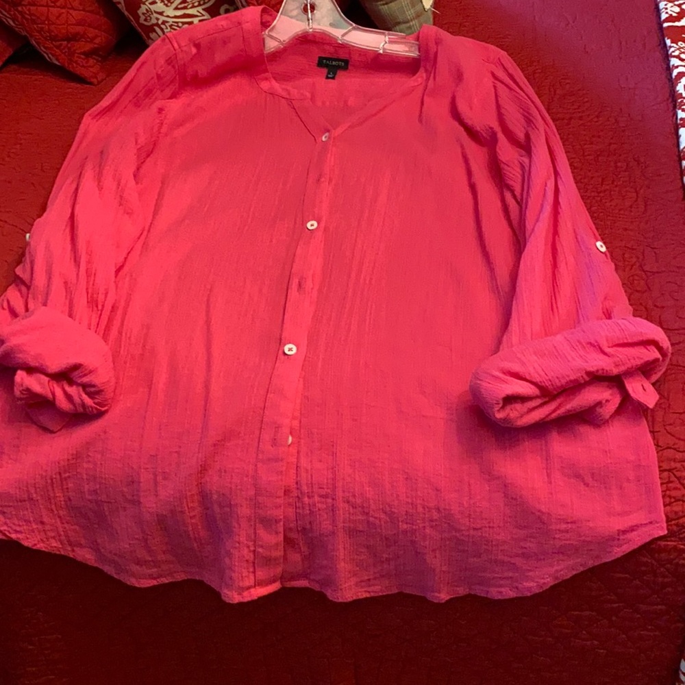 COPY - Size Large Talbots Hot Pink Cotton Gauze Tunic